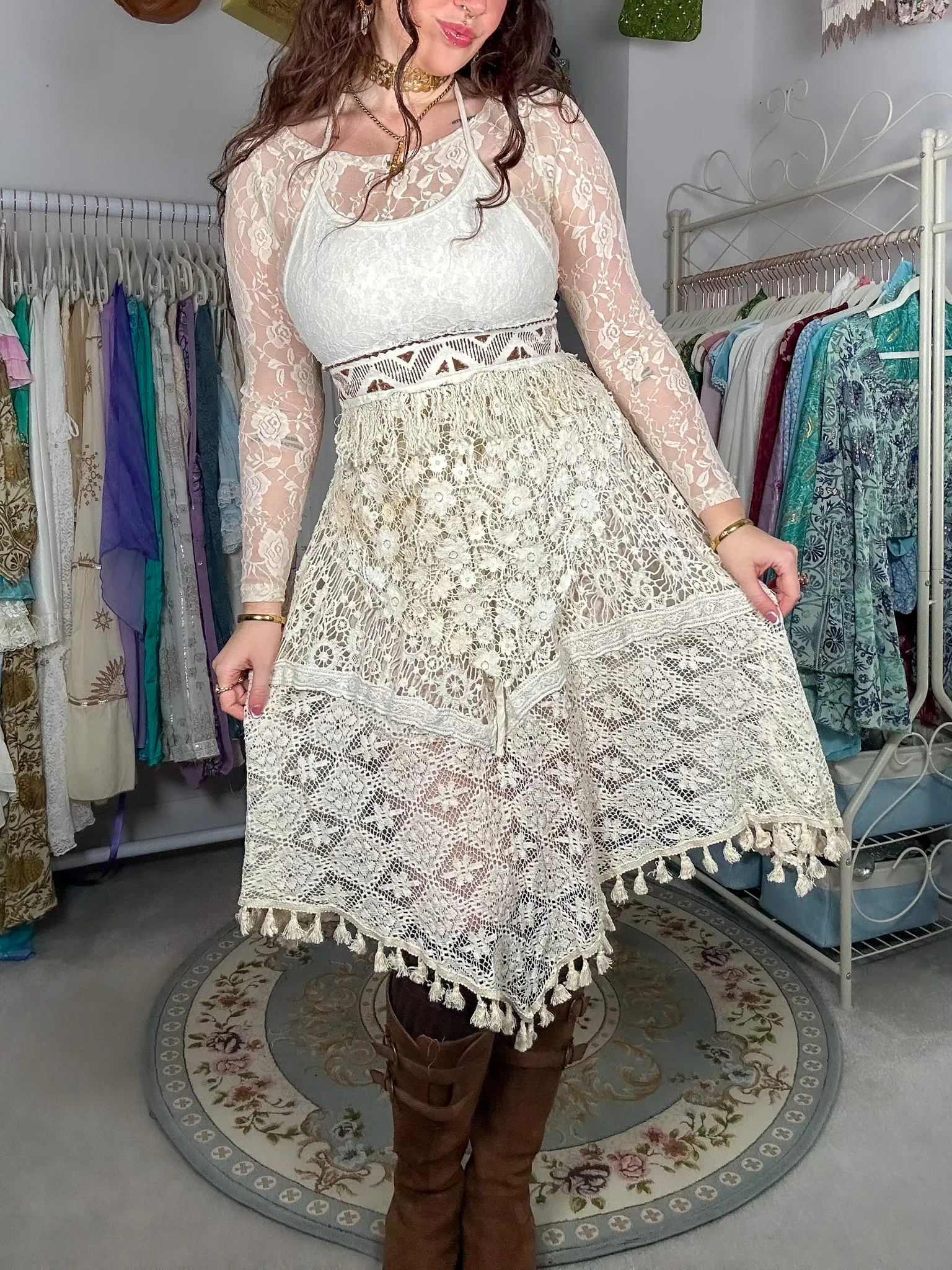 Lace Two Piece Sheer Outfit Heavenly Promise White Sheer Lace Two-Piece  Maxi Dress