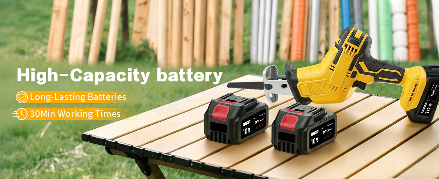 Cordless Reciprocating Saw, 0-3500 RPM Electric Saws with 4 Blades & 2 Batteries, Tool‑Free Change, Handheld Saw Lightweight, Battery Reciprocating Saws for Cutting Wood PVC Pipe (Yellow)