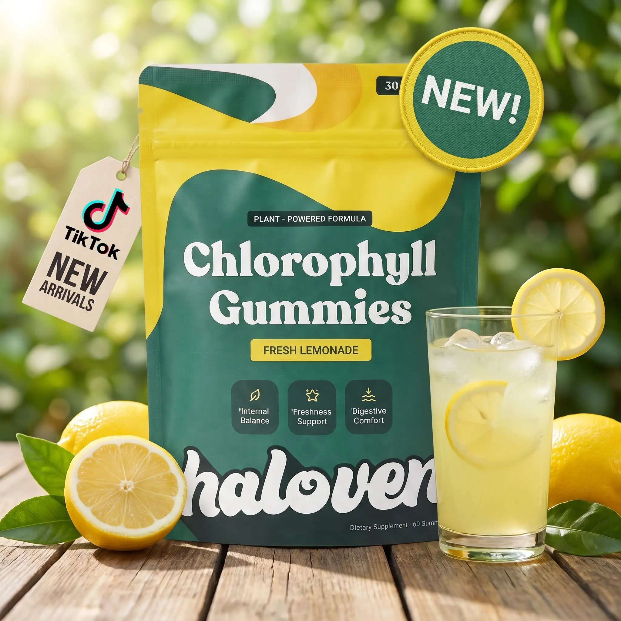 Haloven Chlorophyll Gummies - Cooling Peppermint, 100MG Chlorophyllin, Vegan, Non-GMO, No Artificial Dyes. Freshness From The Inside Out. 60 Gummies Edible Dietary Supplements Health Supplement Natural Leaf