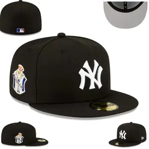 New Era New York Yankees 59FIFTY Fitted Cap – Black Flat Brim Hat with White NY Logo & Side Patch MLB Baseball Cap
