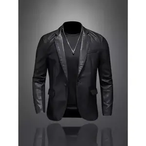 2025 New Trend Slim-fit Leather Blazer for Men, Casual Leather Jacket, Popular Men's Jacket Style Menswear Coats Tops Long Sleeve Beige Plain