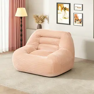 Beanbag Couch Boneless Sofa Corduroy Fabric For Living Room, Bedroom & Dorm, Cozy Fluffy Cloud Mini Couch，With Side Pockets No Assembly Required Stretch Sofa Cover Elastic Sofa Slipcover