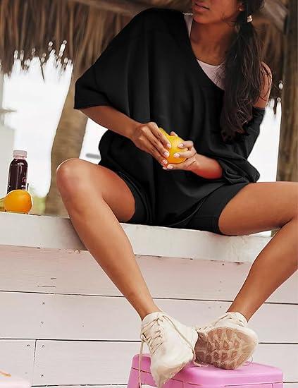 Women's 2 Piece Outfits, Oversized T-Shirts Biker Short Sets Hot Shot Reversible Set