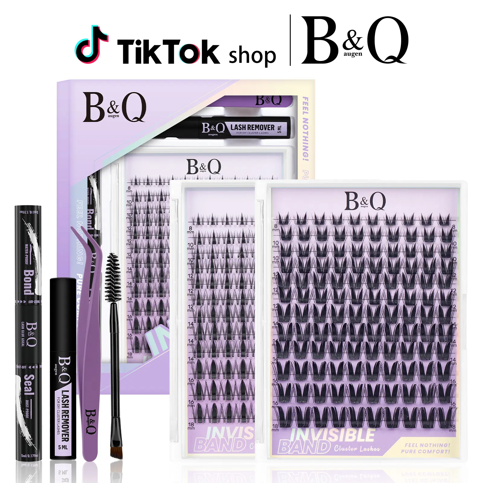 B&Q Fairy Manga Lash Kit l Invisible Band Individual Lashes Clusters for Wet Look Effect,Baby Doll Cartoon Style C Curl for DIY Lash Extension, Waterproof Long Lasting Gentle [NO LATEX] #tiktokshopbacktoschool