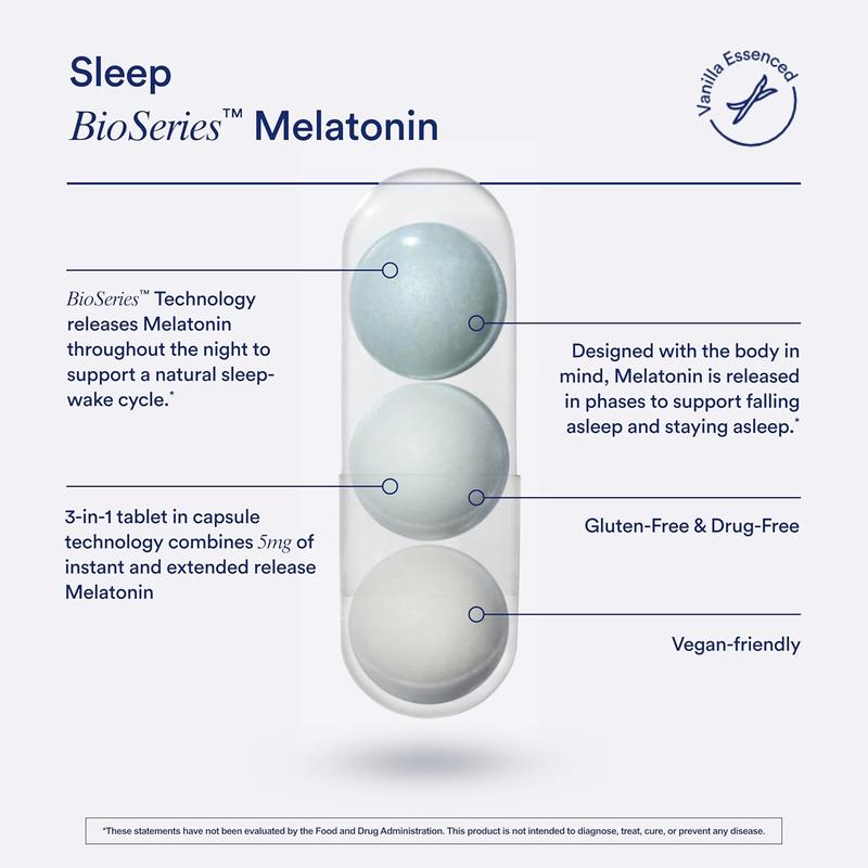 Ritual Sleep BioSeries™ Melatonin: Sleep Aid for Adults, Sleep Supplement with Time Released Capsules, Drug Free Sleep Vitamins for Adults for All Night Sleep Support, 20 Capsules