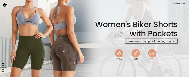 YEOREO CoreFlex Women's Workout Biker Shorts with Cargo Pockets Hidden Scrunch High Waisted 8" Inseam Gym Shorts for Summer Squat-Proof & Comfortable Fit