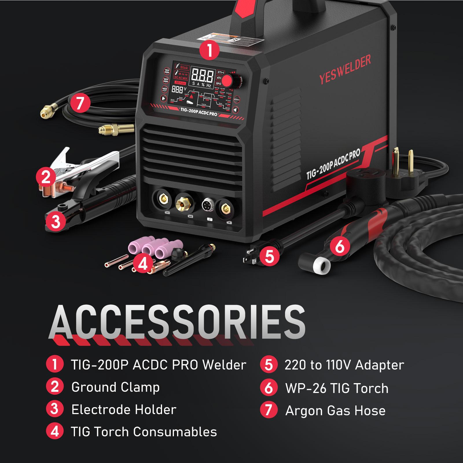 YESWELDER TIG-200P-ACDC-PRO Hybrid AC/DC Aluminum TIG Welder 200Amp | AC TIG/DC TIG/Mix TIG/Spot TIG/Pulsed TIG/Stick | HF Start 110/220V Dual Volts Welding Machine with Pulse