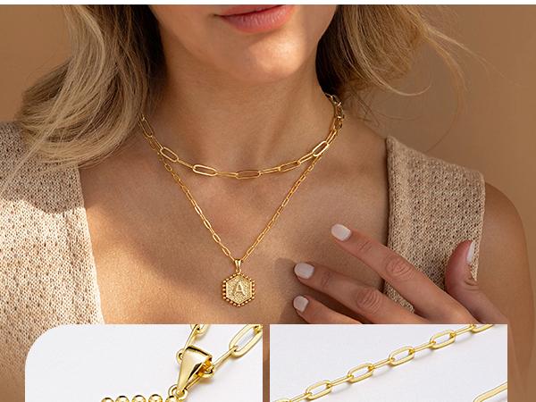 Turandoss Heart Initial Necklace 14K Gold Plated Dainty Pendant Adjustable Chain High-Quality Brass Hypoallergenic Gift for Women