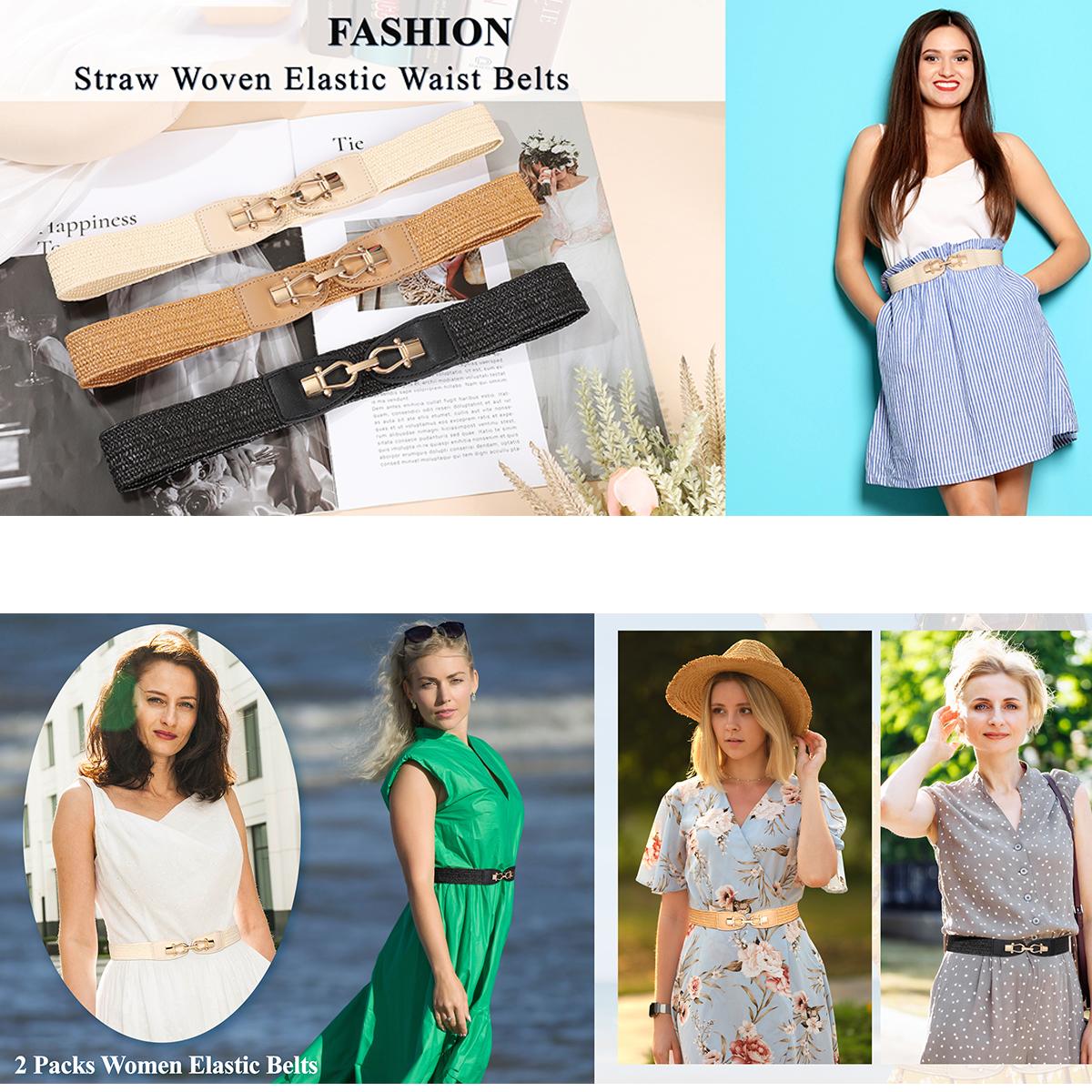 AWAYTR Women Boho Braided Belt Elastic Waist Ladies Straw Belts Metal Buckle Breathable Belt for Dress 2Pcs/Set TikTokShopBlackFriday AWAYTR Women Boho Braided Belt Elastic Waist Ladies Straw Belts Metal Buckle Breathable Belt for Dress 2Pcs/Set TikTokShopBlackFriday