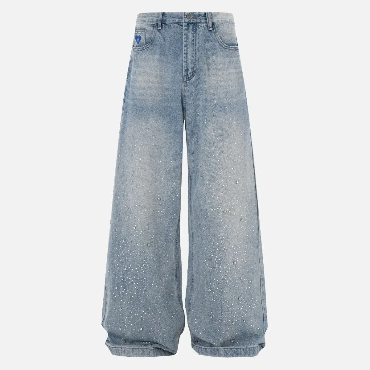 Aelfric Eden Rhinestone Mid-Low Rise Baggy Wide-Leg Jeans Stretch with Pockets Soft Denim Casual Streetwear Unisex Vintage Y2K Pants,clothes for back to school,first day of school outfits
