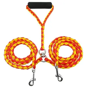 One-to-two double-headed pet leash, braided PP round rope dog leash