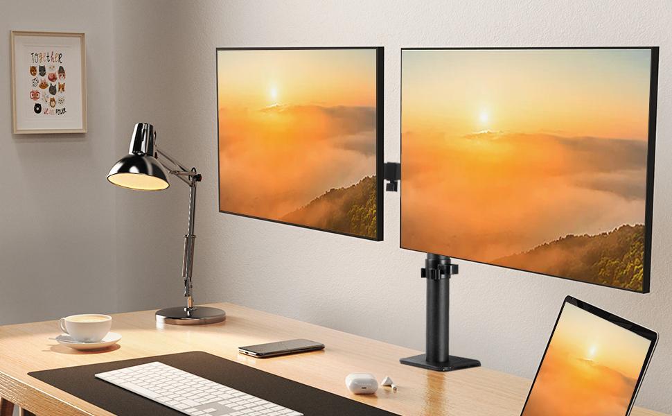 C-MOUNTS Dual Monitor Desk Mount for 2 Screens up to 32 Inch, Fully Adjustable with Free Space and Cable Management   A