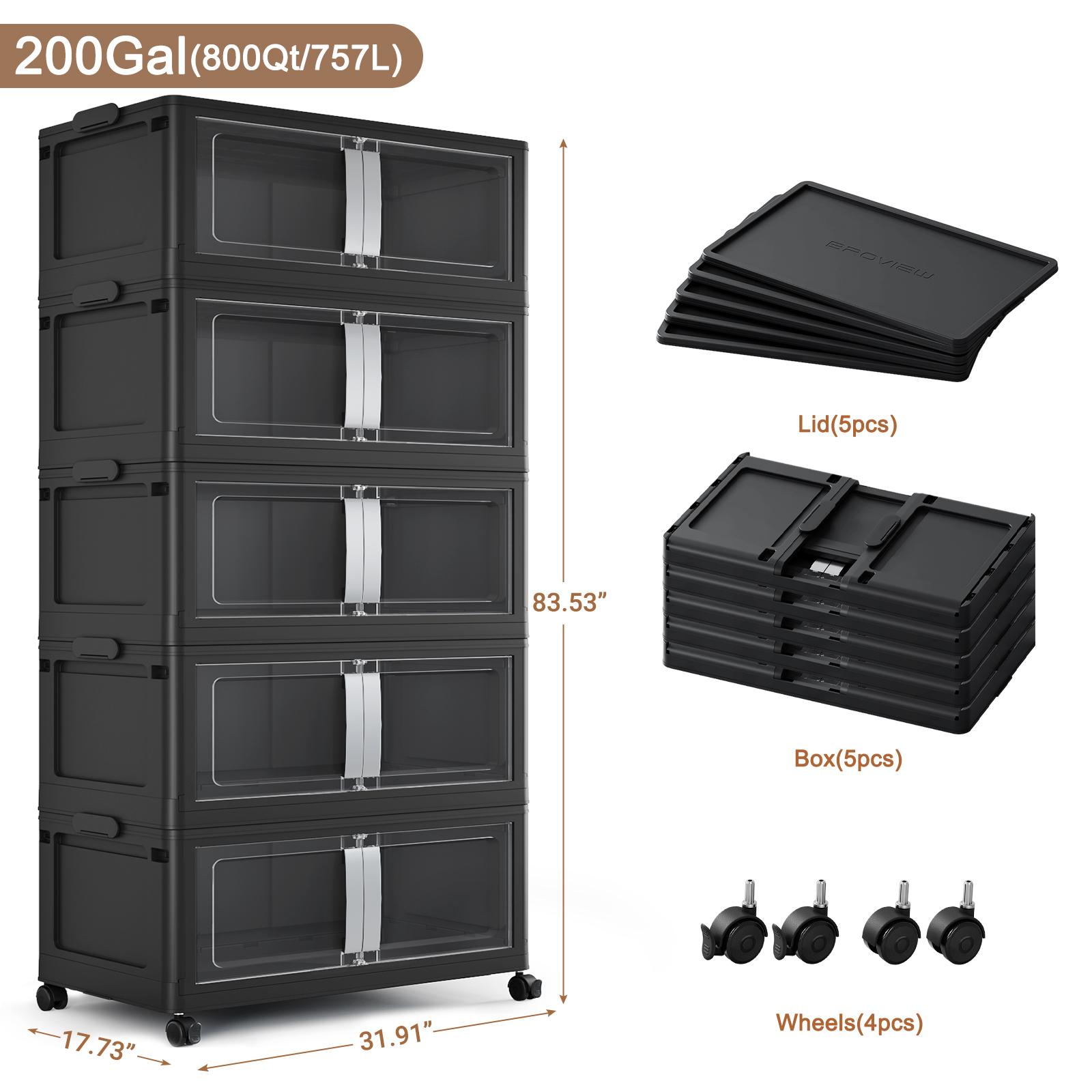 BROVIEW 160Qt/480Qt/640Qt/800Qt Extra Large Stackable Storage Bins with Lid, Each 40gal Heavy-Duty Plastic Storage Box with Wheels, Collapsible Wheeled Closet Organizer High-Quality Plastic Cabinet Containers for Home Organization V70