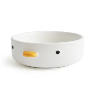 PURROOM Cute Duck 6'' Salad Bowl, Handmade Glaze Chick Safety Ceramics Flat Bottomed Bowl, Home Family, Friend.