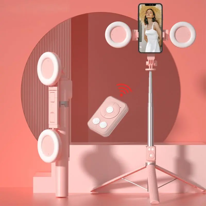 Multi-Functional Selfie Stick and Retractable Phone Tripod with Dual Beauty Fill Lights, Bluetooth Remote Control Compact Selfie Stand for Live Streaming, Vlogging and Photography, Compatible with Most Smartphones, Cellphone Accessories