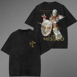 Mistico Lucha Libre Washed T-Shirt V2 Wrestling Shirt WWE Fans WWE Tee Menswear Cotton Crewneck American Made Acid Washed 100% Cotton Top Crewneck Top
