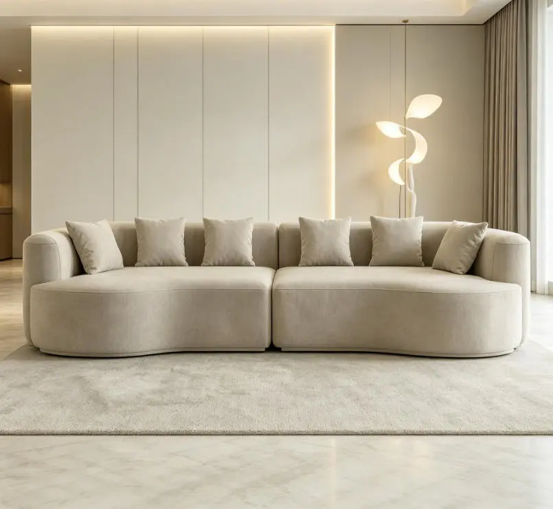 Curved Sectional Couch - 111.5-in Oversized Modern Chenille 4-Seater Indoor Sofas Living Room Cloud Couch with 6 Pillows, Memory Foam, Deep Seat & Curved Modern Look Comfort, Apartment Furniture
