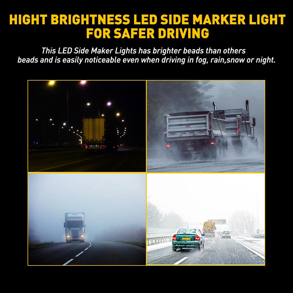 20X 3/4" Round Amber LED Side Marker Light With Stailness Base for Truck Trailer