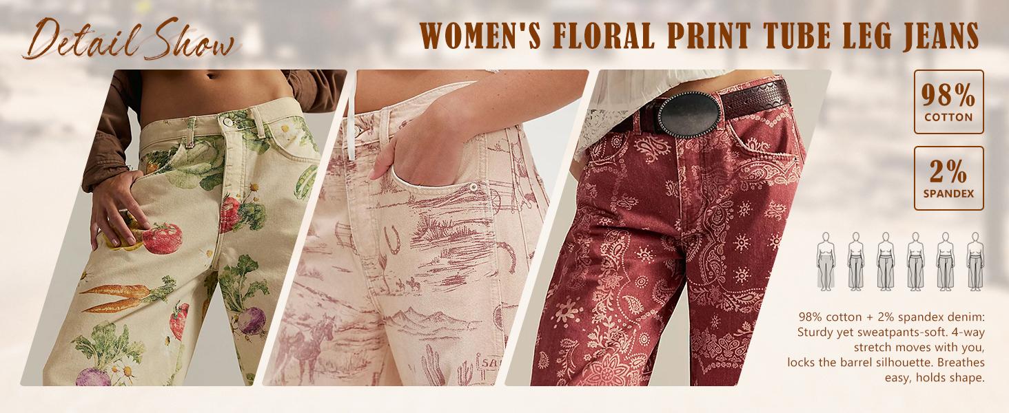 CHOUYATOU Women's Printed Wide-Leg Jeans Y2k Loose Mid-Rise Jeans in Soft Pink with Boho Floral Pattern Casual Denim Trousers SpringStatements CHOUYATOU Women's Printed Wide-Leg Jeans Y2k Loose Mid-Rise Jeans in Soft Pink with Boho Floral Pattern Casual Denim Trousers SpringStatements