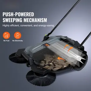 Walk-behind Hand Push Floor Sweeper, Sweeping Width Floor Sweeper Manual Non-Electric, 5-Gallon Waste Container, Angle & Height Adjustable Folding Handle For Walkway, Yard, Garage, Patio