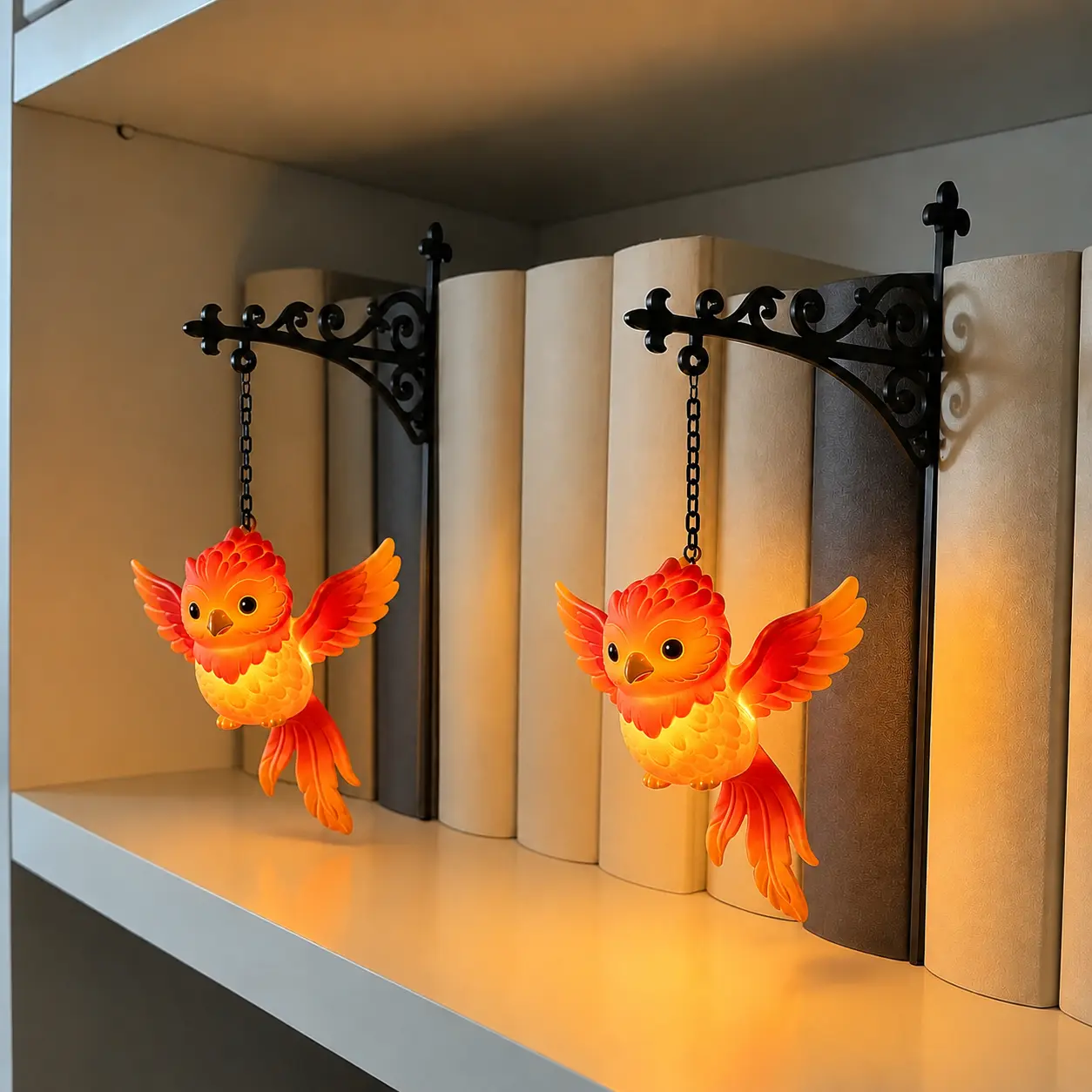 Phoenix Bookshelf Lamp, Magical Warm LED Book Nook Light, Decorative Cottagecore Home Decor and Unique Gift for Book Lovers