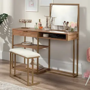 Vanity Table with Mirror and Drawers, Modern Makeup Desk Organizer | Brown Dressing Table for Bedroom with Storage