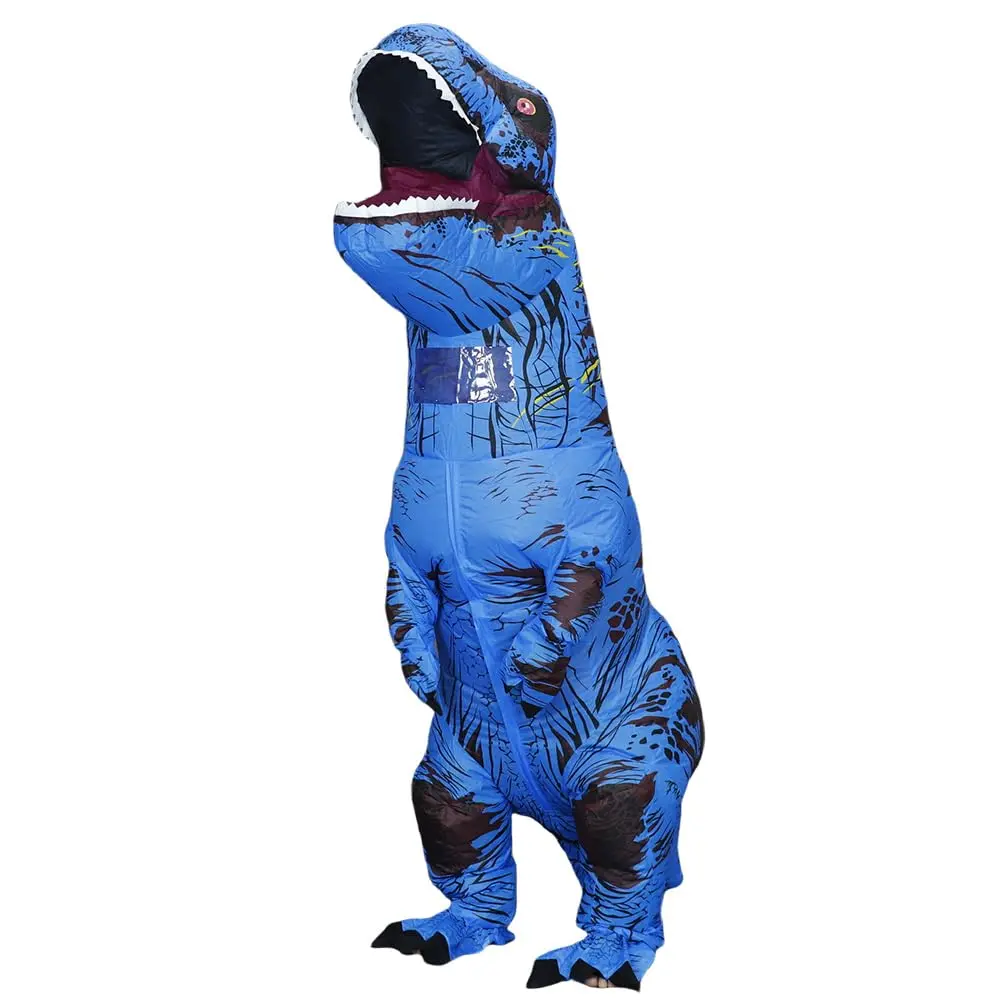Blue T-Rex Inflatable Costume for Adults, Realistic Giant Dinosaur Blow Up Cosplay Suit, Tear Resistant Polyester Leakproof Outfit with Quiet USB Rechargeable Blower, Ideal for Halloween Parade, Trick-or-Treat & Backyard Costume Party
