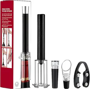 Air Pressure Pump Bottle Opener With Foil Cutter,Aerator Pourer,Vacuum Stopper(4PCS),Simple Cork Remover,Efficient Corkscrew Bottle Opener,Great For Wine Lovers,Perfect Wine Gift.