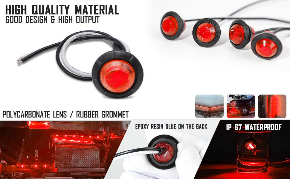 DIBMS 10PCS LED Red Side Marker Lights,3/4" Bullet Front Rear Trailer Clearance Light,Tail Signal Indicator Mark Light for Truck Pickup Caravan Boat