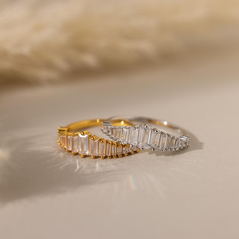 Art Deco Diamond Ring by Caitlyn Minimalist - Vintage Baguette Chandelier Ring - Dainty Gold Plated Engagement Ring - Wedding Jewelry - Gift for Her