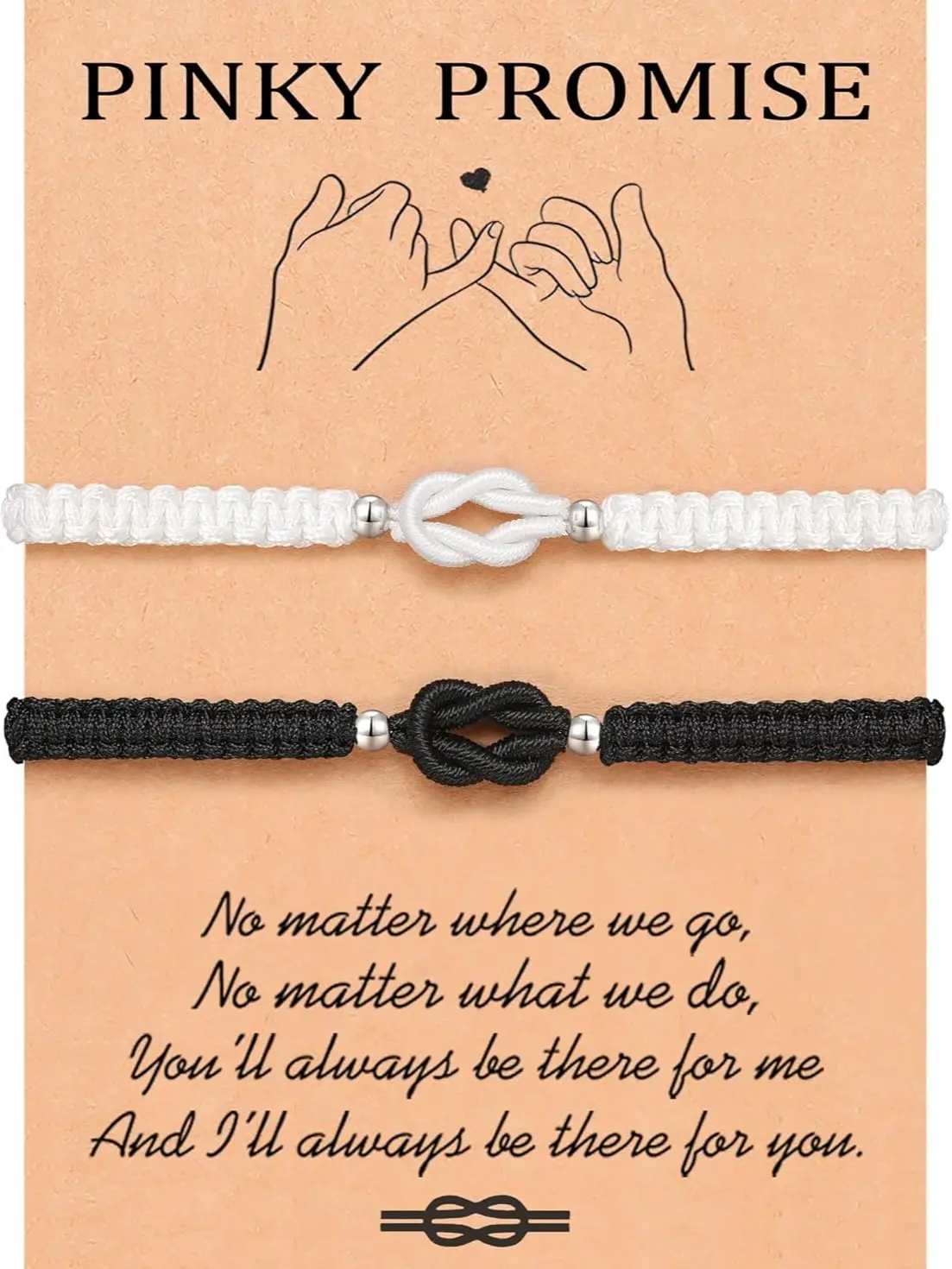 Polyester Pinky Promise Knot Matching BF and GF Bracelets, 2-Piece Set Expressing Love and Affection, Ideal Anniversary Valentine's Day Gifts for Couples