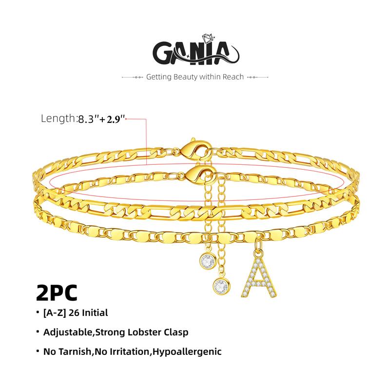 GANIA Letter Layered Ankle Bracelets for Women Dainty Chain Initial Pendant Anklets Set Hypoallergenic A-Z Gifts for Girls Trendy Adjustable Size Waterproof Costume Accessories