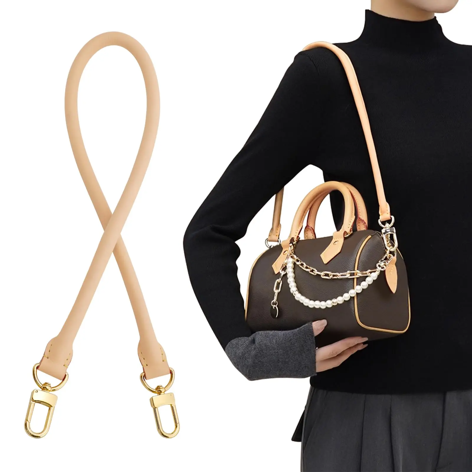 KIYOMIL Genuine Vachetta Leather Detachable Shoulder Strap Replacement - Handbag Accessory, Purse Accessory, Clip & Attachment Strap for Graceful Damier, Speedy 20/25/30/35 Handbags, Purse Accessories