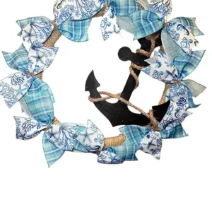 Handmade Nautical Anchor Wreath/ Coastal Front Door Decor/ Blue Beach House Wreath