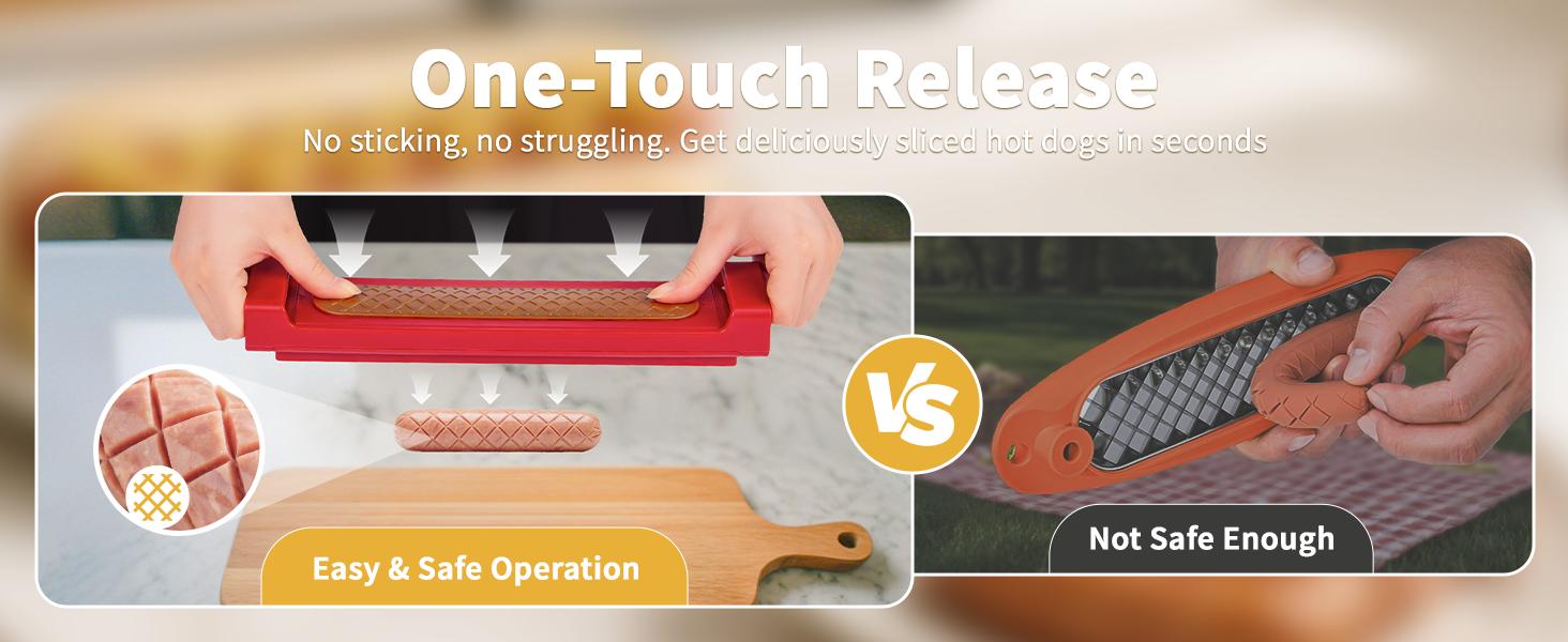 Hot Dog Slicing Tool - Pop-Out Criss Cross Slicer with Stainless Steel Blades for Kitchen Grilling Tailgating Camping BBQ