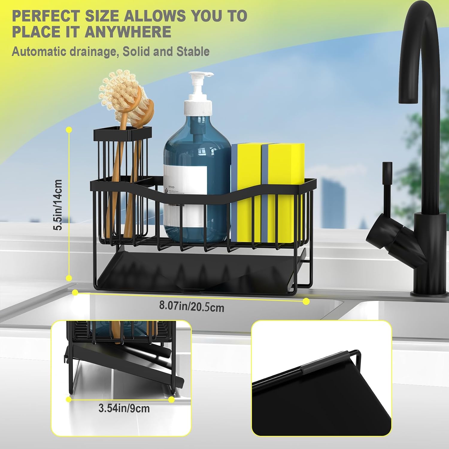 Mother’s Day Gift &Summer Gift] Kitchen Accessories Sink Drying Rack Gadgets,Stainless Metal Sponge Drain Holder,Multifunctional Storage Rack,Storage Organizer,Household Essentials,Fall Decor rustproof kitchen multifunctional kitchen organizer last-minute