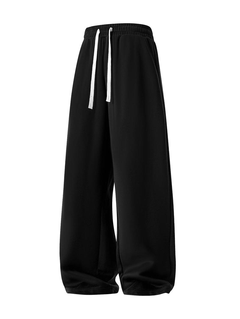 Simple Style Drawstring Casual Pants, Breathable Fabric, Straight Trouser Legs, Comfortable and Loose, Suitable for Outdoor Sports and Fitness or Home Wear in Spring, Summer, and Autumn