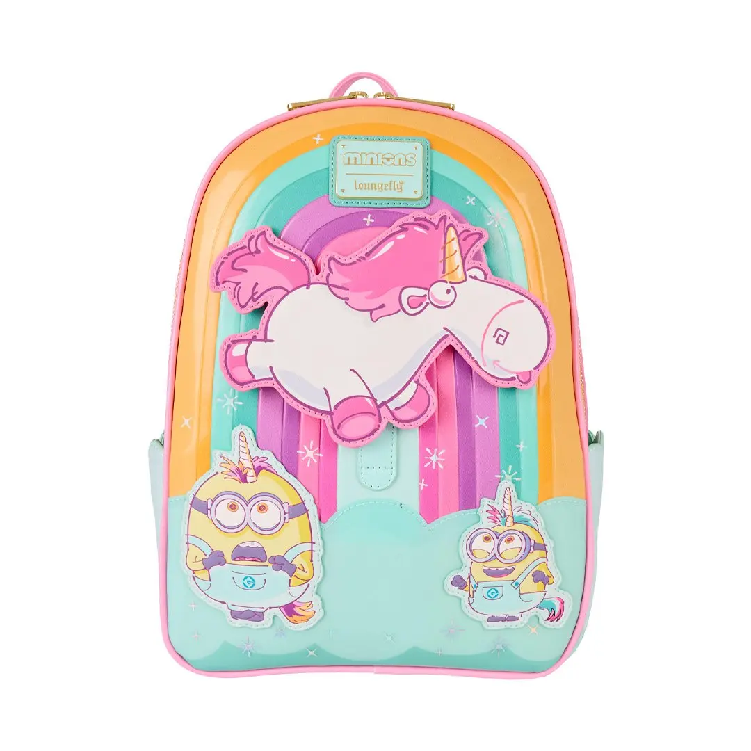 Loungefly Universal Minions Fluffy Unicorn Mini Backpack in Shimmer Faux Leather with Movable Applique Detail, Kids Backpack