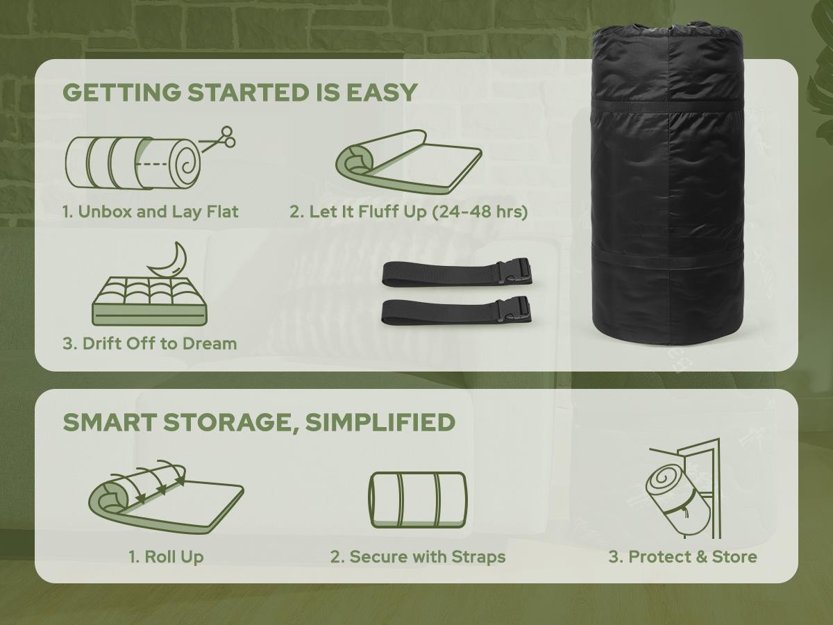 【BEDLORE】Japanese Floor Futon Mattress Twin Size, Viscose Derived from Bamboo, 3" Thick Tatami Mat with High-Density Foam, Foldable & Portable Roll-Up Sleeping Pad, Ideal for Guest Room & Home Use，home comfort tools