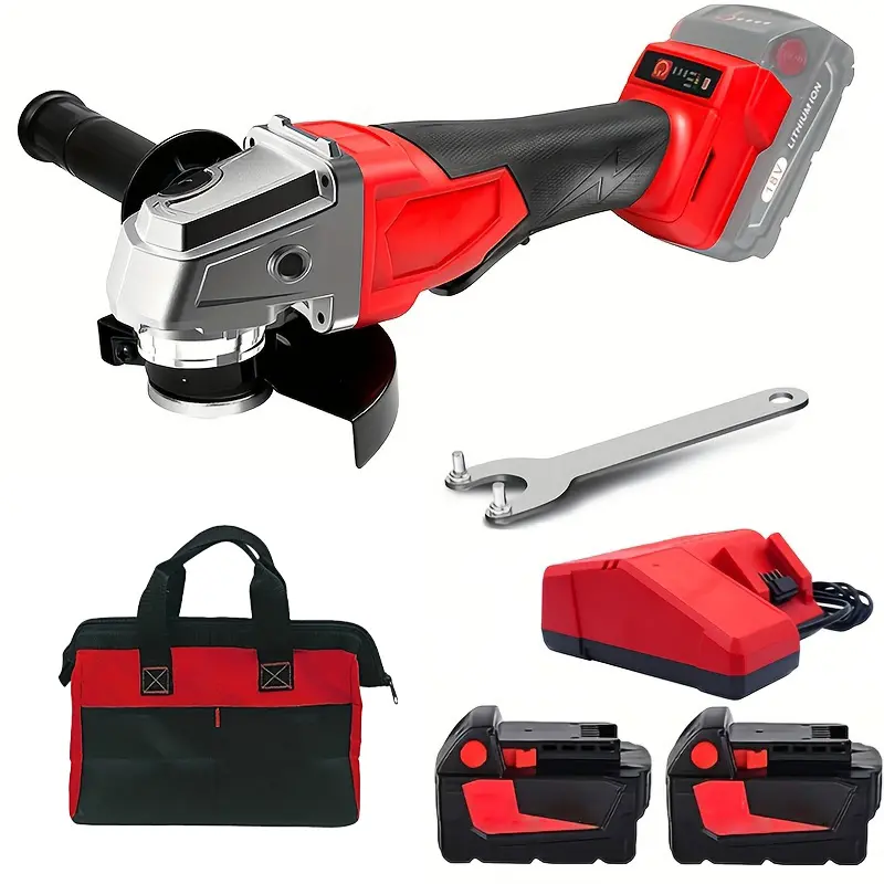 Cordless angle grinder compatible with 18V lithium-ion batteries, equipped with a 4-1/2" / 5" unlock slide switch and small accessories. Suitable for polishing tiles, stone, and steel. Tools only, batteries not included) Father’s Day gift