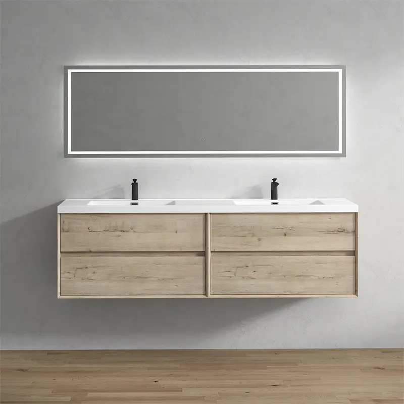SLIM 84" Double Sink Modern Floating Vanity with Reinforced Acrylic Top - Cabinet Assembled