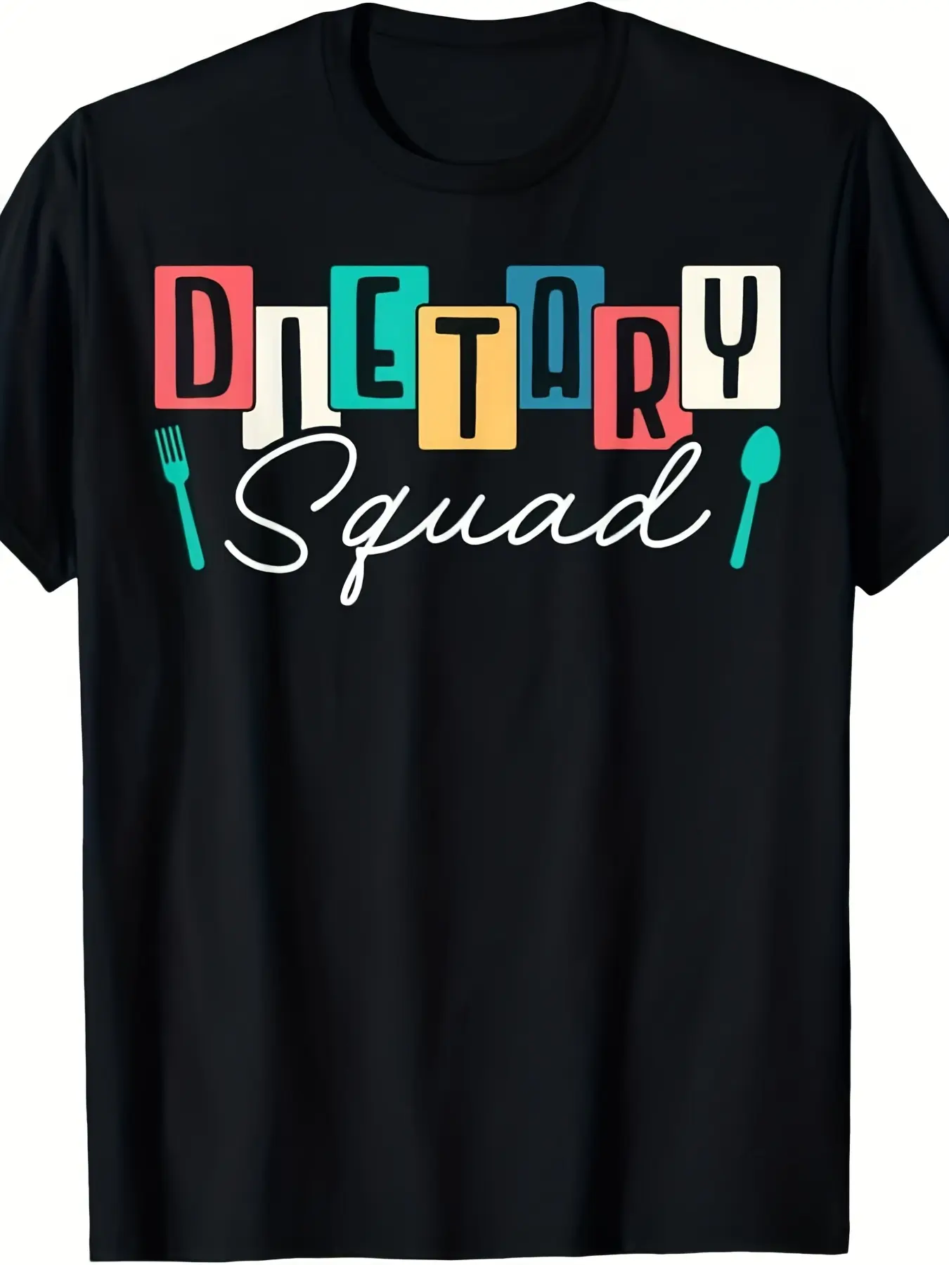 Dietary Squad Dietary Worker T-Shirt for Men & Women - 220gsm Heavyweight Pure Retro Uniform Shirt with Dietary Worker Logo Print, S-4XL Sizes, Black Casual Attire for Cafes, Hospitals, Schools - Machine Washable