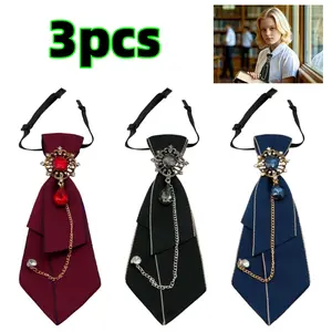 3 pcs Adjustable Uniform Ties Pre-tied Bow Ties for Women Crystal Rhinestone Bow Ties School Uniform Shirt Accessory