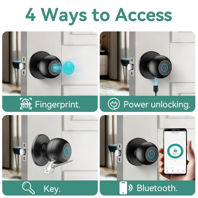 Smart Fingerprint Door Knob Keyless Entry 3-in-1 Biometric Knob Lock APP Control Bedroom Home Privacy