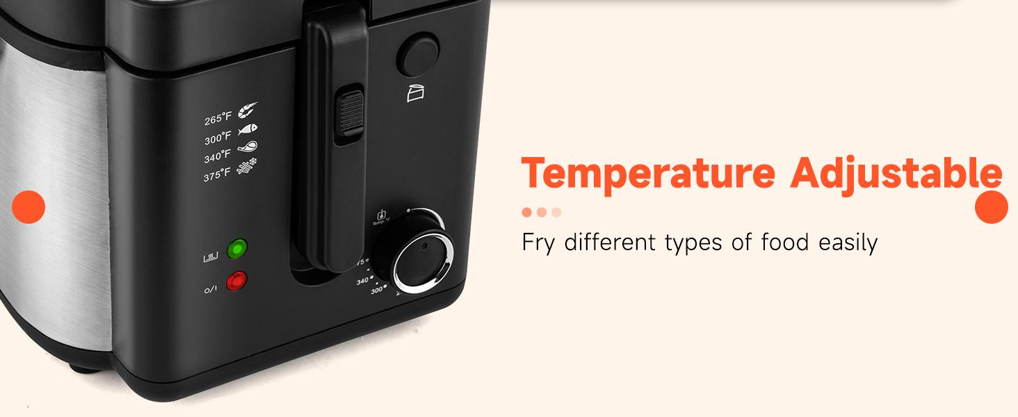 SUSTEAS 2.6 QT Deep Fryer 1500W with Temperature Control, Removable Lid, Non-Stick Inner Pot, and Easy to Clean Design Cooker