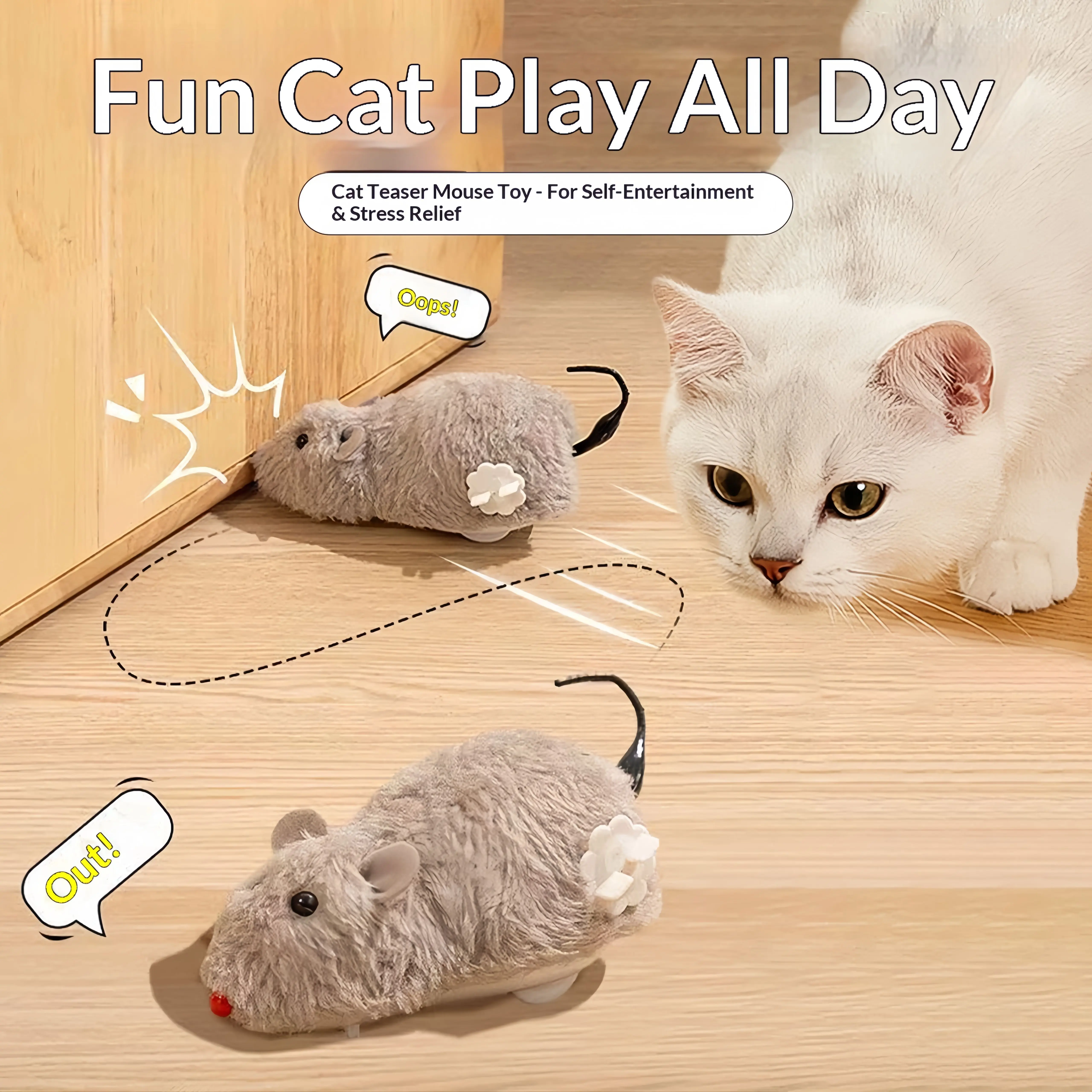 Cat's favorite toy plush wind-up mouse, chain mouse toy, running mouse toy for cats to entertain themselves.