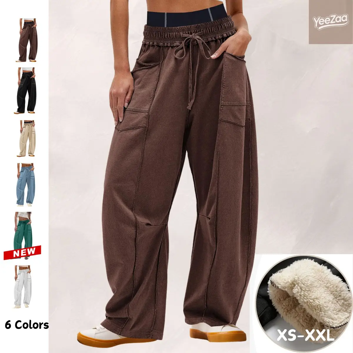 Sherpa Lined Sweatpants for Women 2025 TikTokShopHolidayHaul Christmas Fall Winter Cozy Winter Fleece Pants TikTokShopBlackFriday Elasticated High Waisted Patch Pockets Wide Leg Solid Baggy Lounge Trousers Womenswear