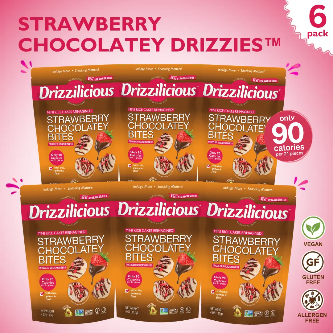 6 Pack - Drizzilicious Strawberry Chocolaty Bites Mini Rice Cakes - New Flavor, 4 oz