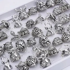 8pcs Mixed Retro Punk Animal Rings Skeleton Skull Ring Jewelry Antique Silver Rings