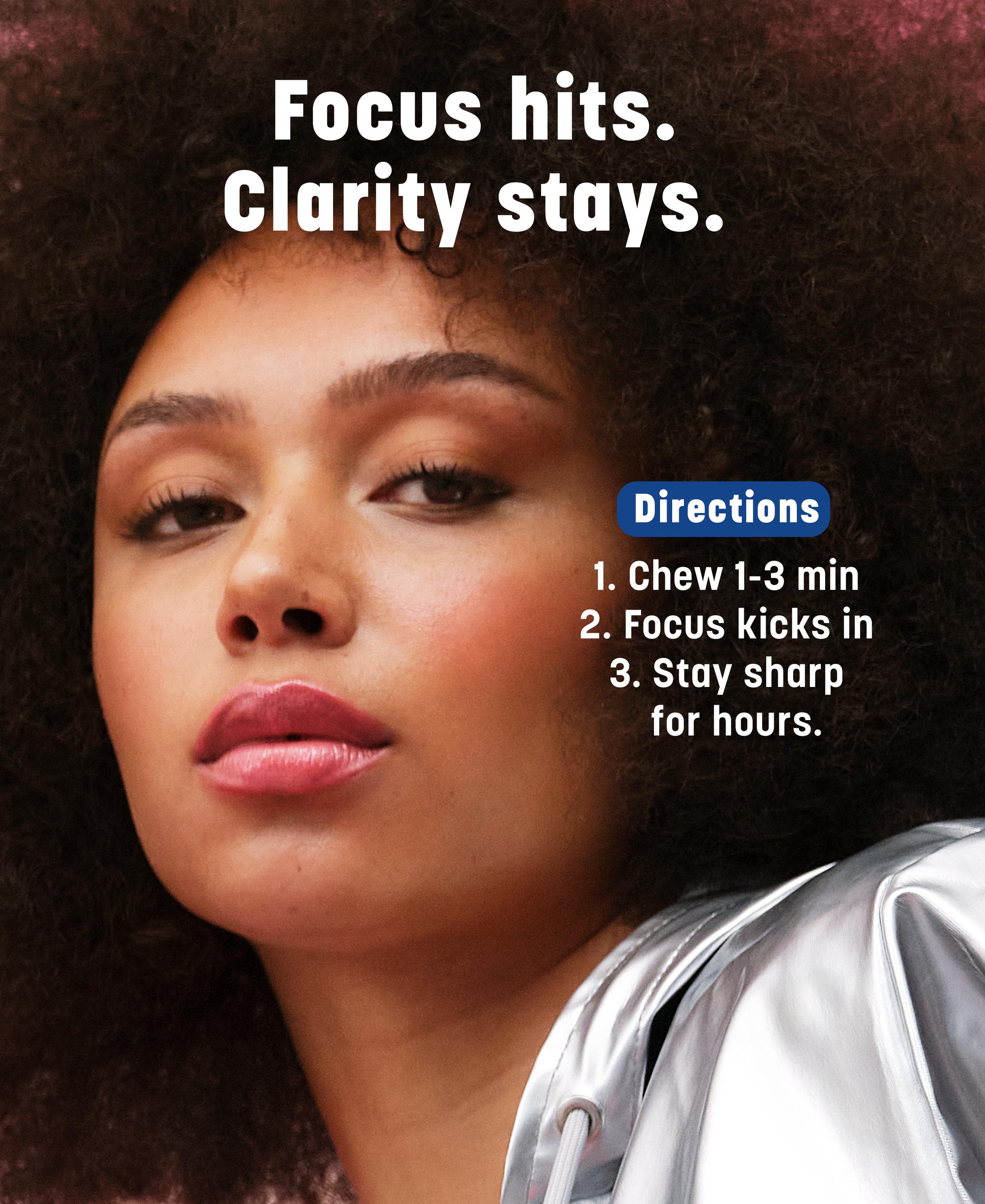 Clooudie Focus Chewing Gum, Blueberry Flavor, 30 Gum, Activate Focus & Clarity, Refresh Brain Power, Support Mood & Energy, Vegan & Non-GMO, Sugar Free